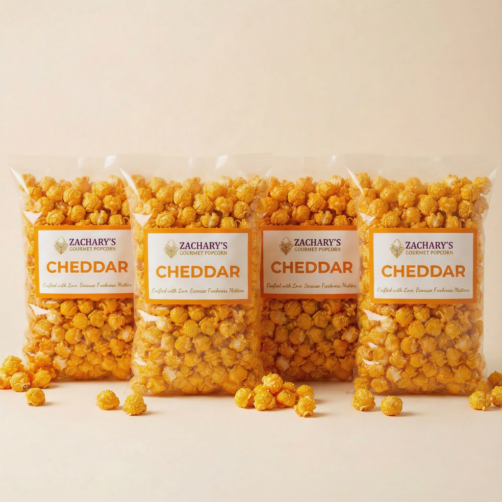 Zachary's Gourmet Popcorn Subscription: 4 Bags of Handcrafted Popcorn—including Cheddar, Caramel, Chicago Mix, and Butter—Delivered Monthly for just $30.