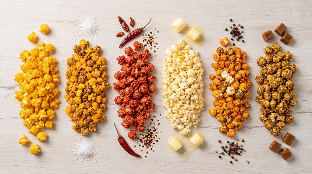 Variety Pack of Zachary's gourmet popcorn — caramel, cheddar, Chicago Mix, butter, Fire Walker and Sassy Mamma