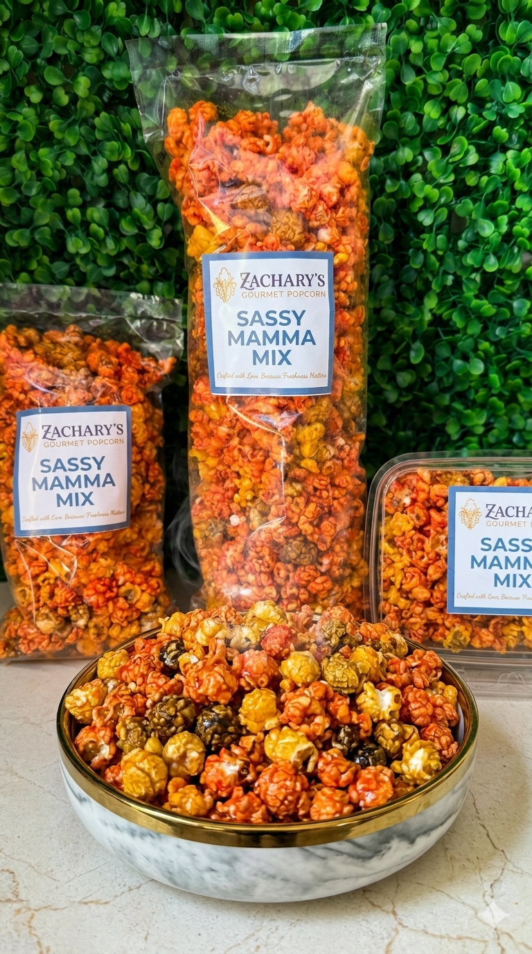 Sassy Mamma Mix Gourmet Popcorn, Caramel Cheddar Spicy