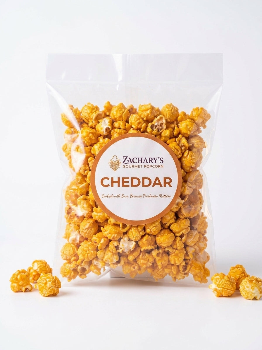 Zachary's Sharp Cheddar gourmet popcorn, popped fresh in Chicago and shipped in 48 hours