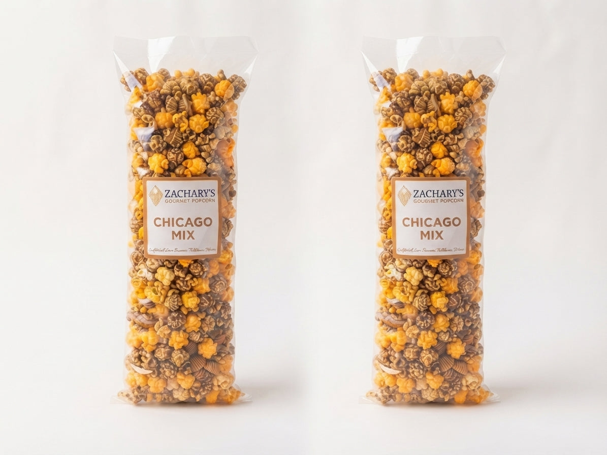 Large bag of Zachary's Chicago Mix gourmet popcorn for sharing