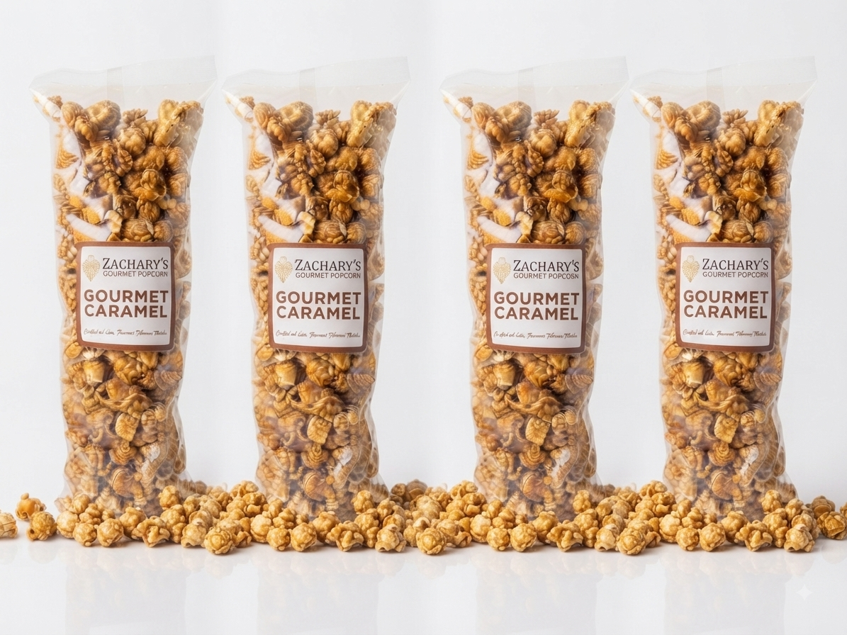 Close-up of Zachary's gourmet caramel popcorn kernels, no corn syrup