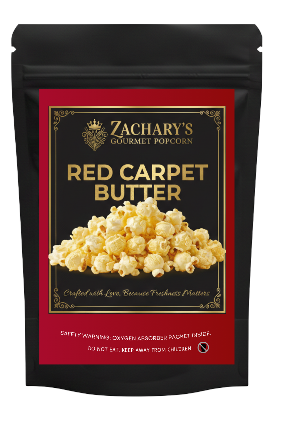 Zachary's Gourmet Popcorn Red Carpet Butter packaging on a white background