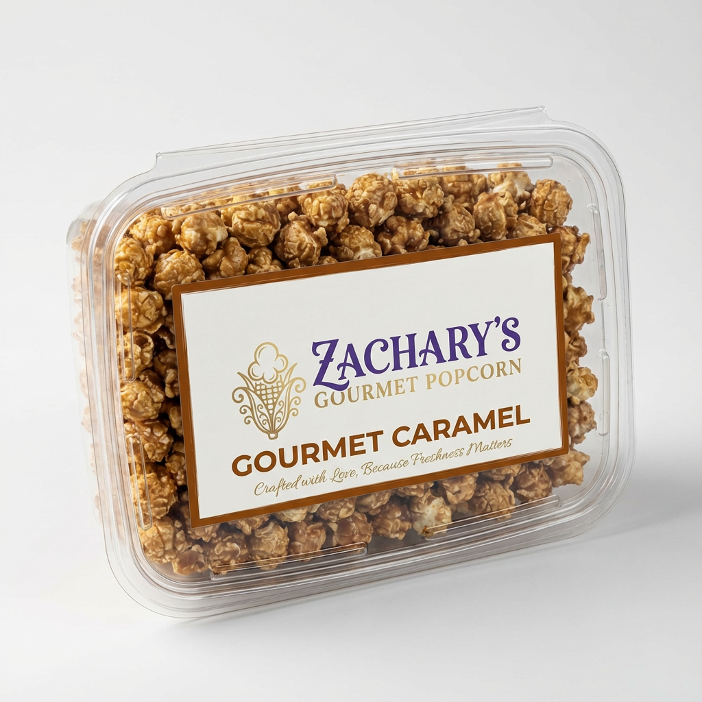 Zachary's Gourmet Popcorn - Gourmet Caramel: 8oz container of handcrafted, small-batch caramel corn made with real butter and fresh ingredients.
